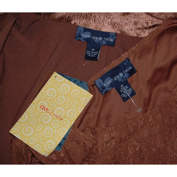 SUSAN GRAVER Bronze Plus Sz 2X Stretchy Lacy Cami & Tunic Shirt 2 pc Set NEW NWT - Picture 8 of 8